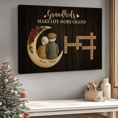 Grandkids Make Life More Grand - Personalised Crossword Canvas / Poster for Grandparents