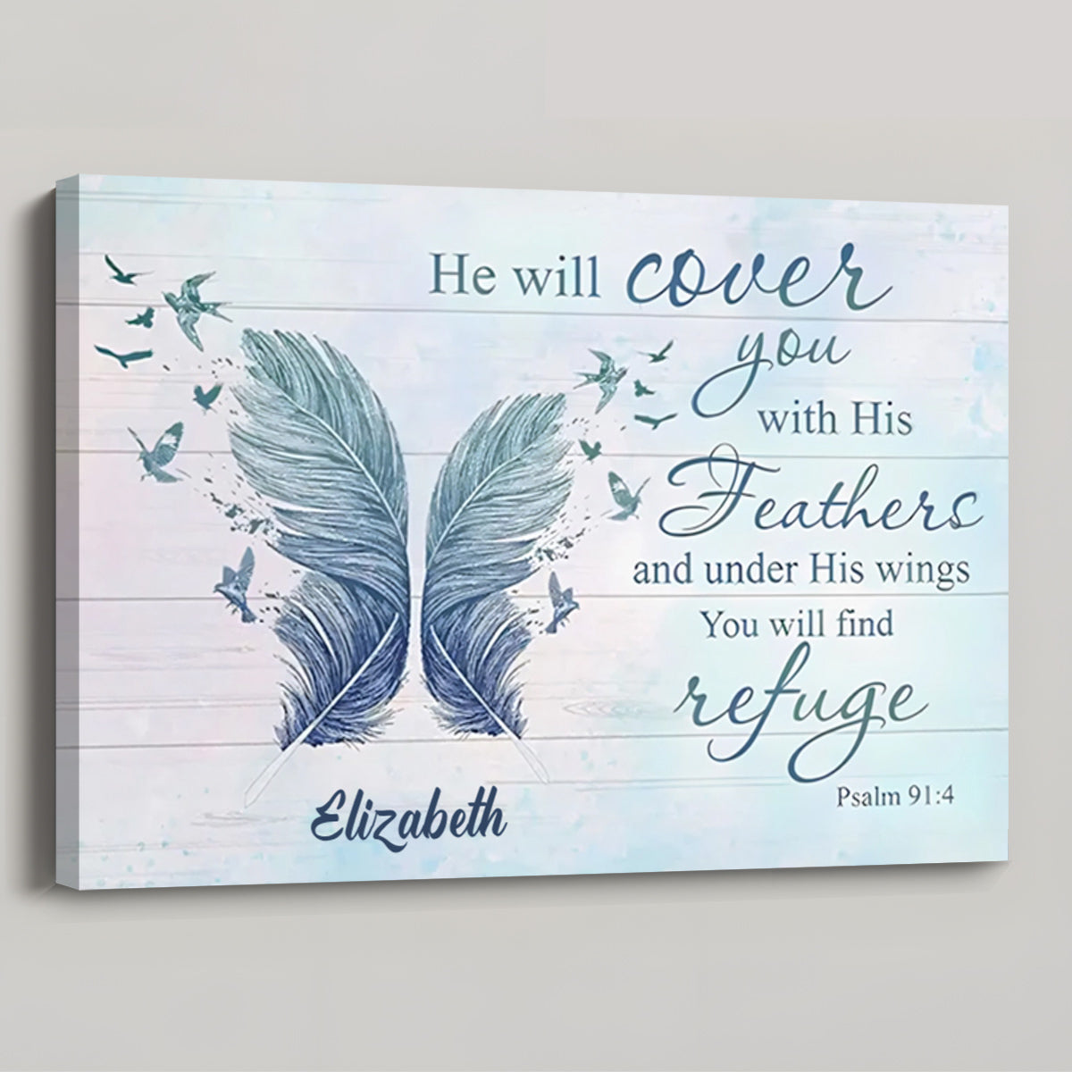 He Will Cover You With His Feathers - Personalized Custom Bible Verse Wall Art Canvas / Poster