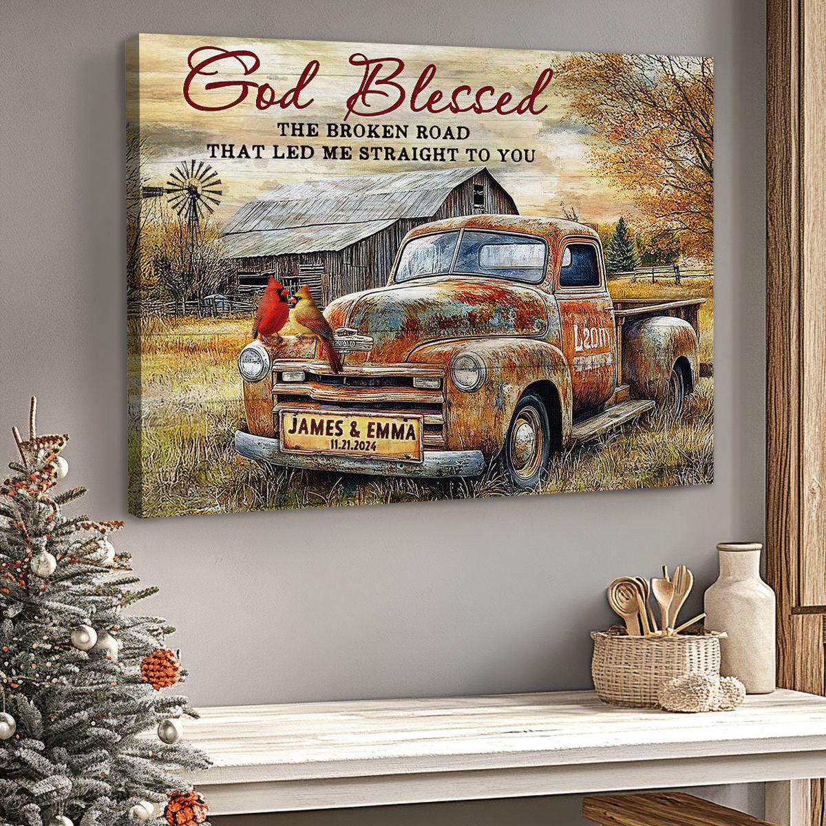 Vintage Truck And Cardinals-Personalized Poster / Canvas Gift for Couples