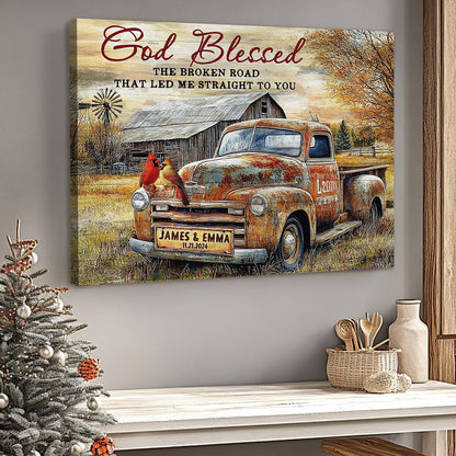 Vintage Truck And Cardinals-Personalized Poster / Canvas Gift for Couples