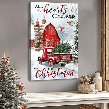 All Hearts Come Home For Christmas - Personalized Customized Farm Red Truck Poster / Canvas