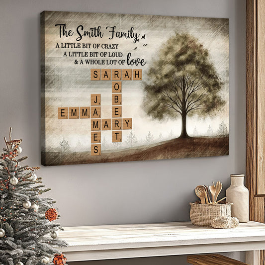 Family Whole Lot Of Love - Personalized Family Tree Crossword Puzzle Art Poster / Canvas
