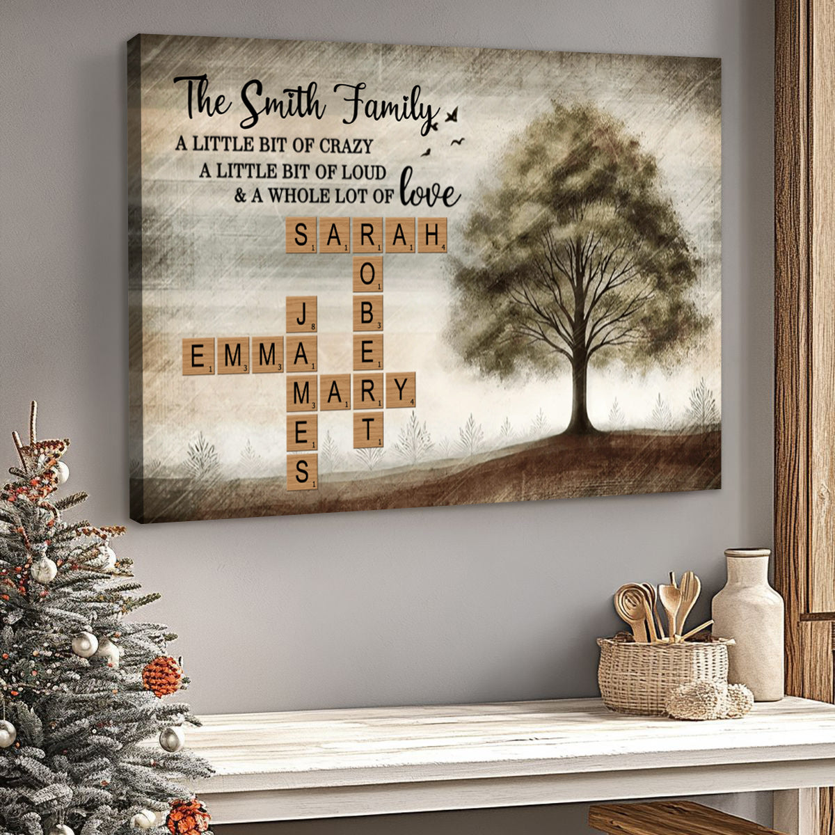 Family Whole Lot Of Love - Personalized Family Tree Crossword Puzzle Art Poster / Canvas