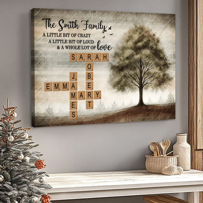 Family Whole Lot Of Love - Personalized Family Tree Crossword Puzzle Art Poster / Canvas