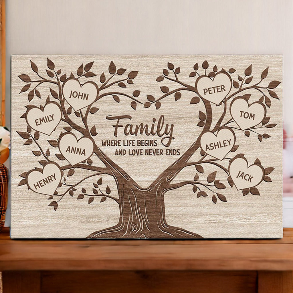 Personalized Family Tree Canvas Art: "Family Where Life Begins"