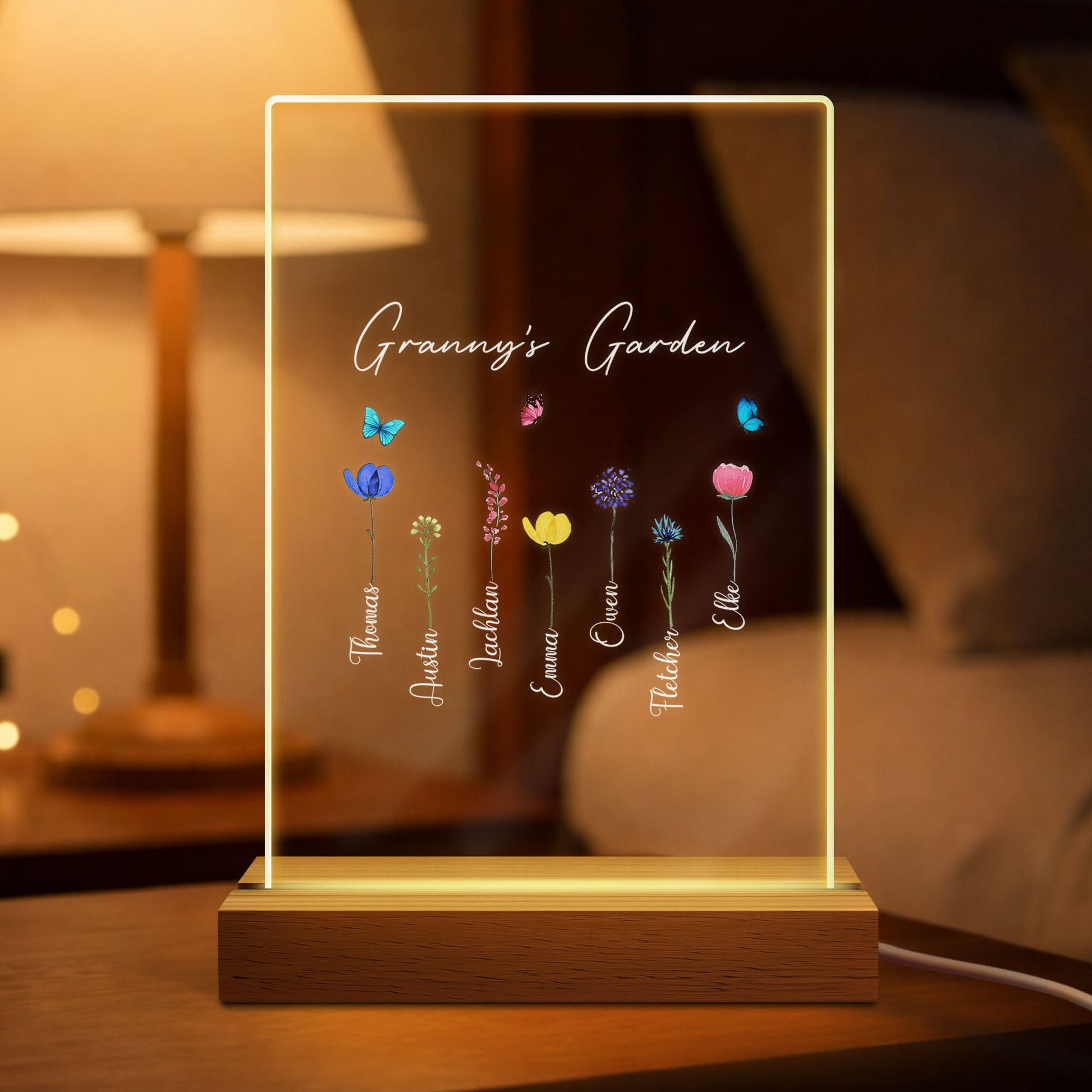 Personalized “Granny’s Garden” 3D Led Light - Mother’s Day Gift for Grandma & Mom