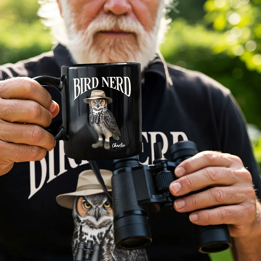 Bird Nerd” Funny Personalized Black Mug - Gift for Bird Watchers & Twitchers