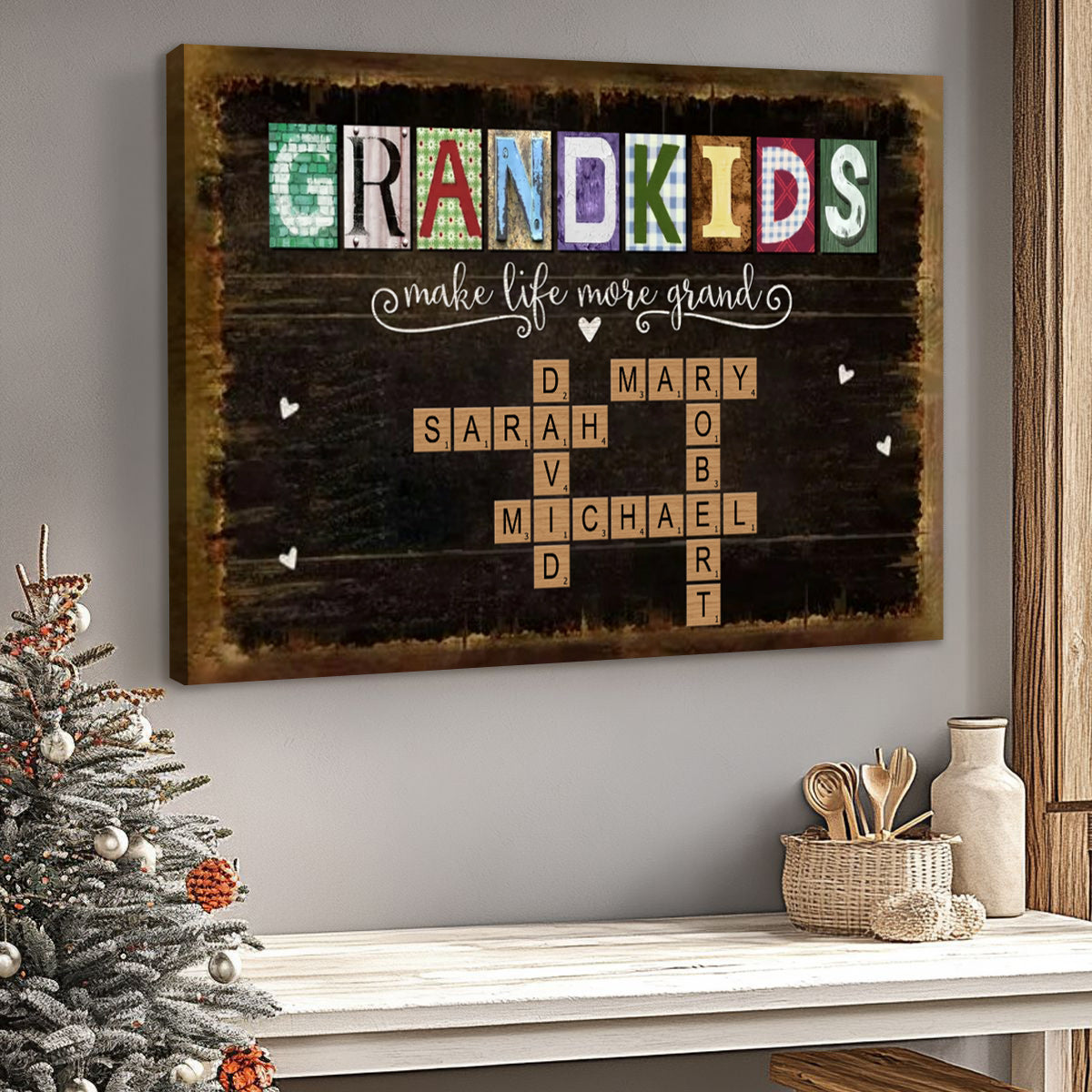 Personalized “Grandkids Names Scrabble” Poster / Canvas - The Perfect Gift for Grandparents