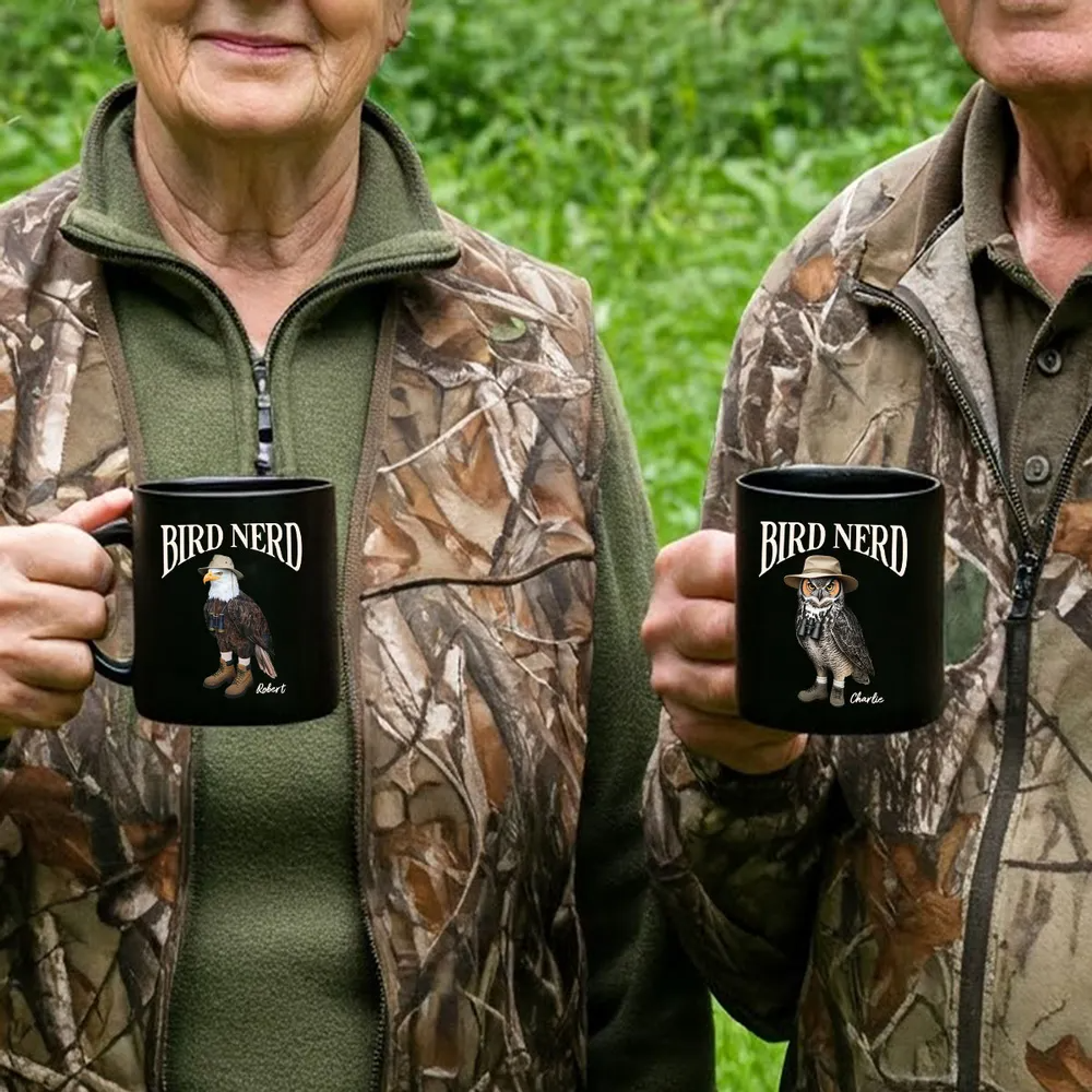 Bird Nerd” Funny Personalized Black Mug - Gift for Bird Watchers & Twitchers