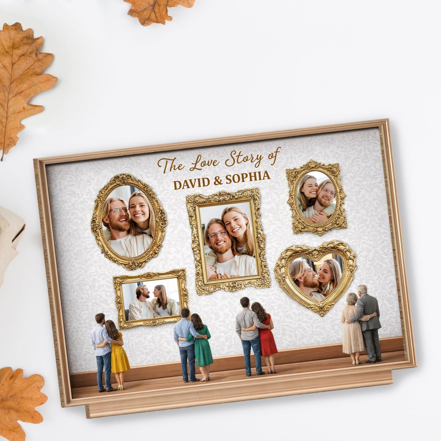 The Love Story Of - Personalized Ornate Frame Wood Plaque