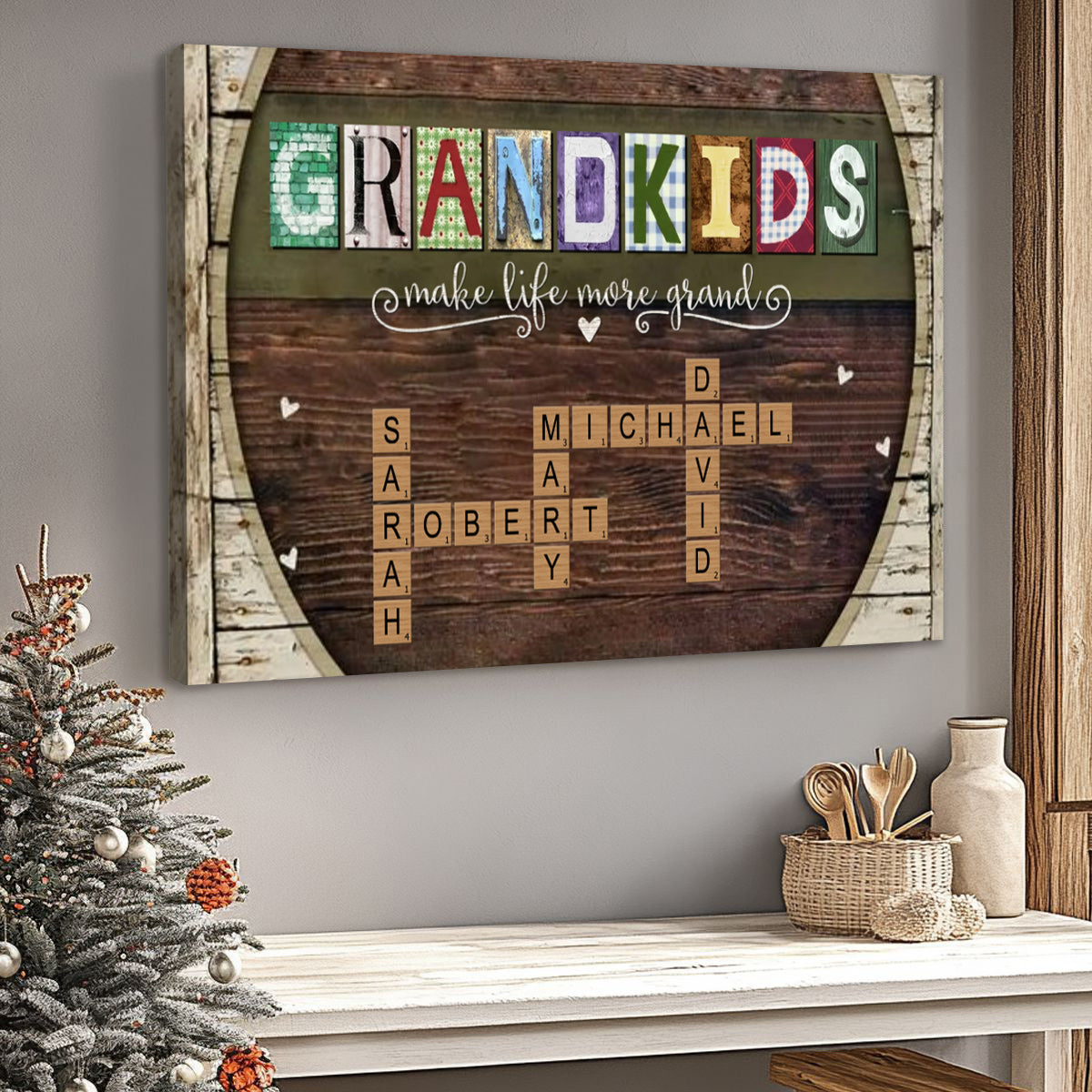 Personalized “Grandkids Names Scrabble” Poster / Canvas - The Perfect Gift for Grandparents