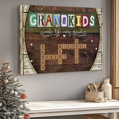 Personalized “Grandkids Names Scrabble” Poster / Canvas - The Perfect Gift for Grandparents
