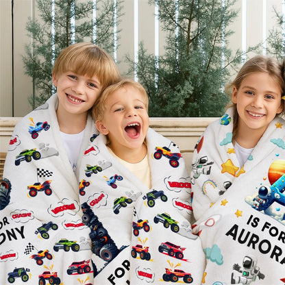 Monster Truck Astronaut Letter - Personalized Custom Kid Blanket