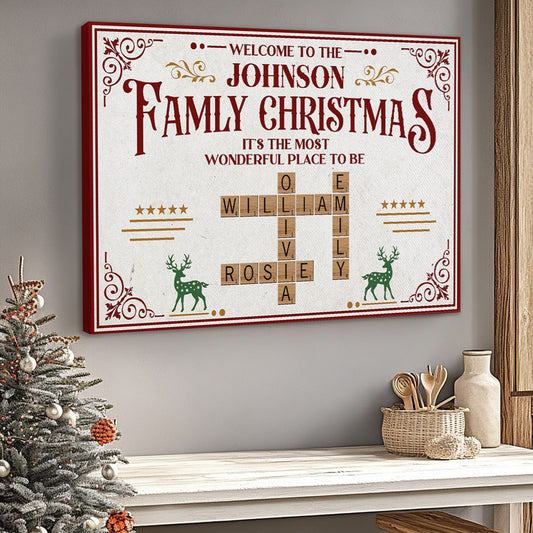 Family Christmas - Personalised Crossword Design Canvas / Poster