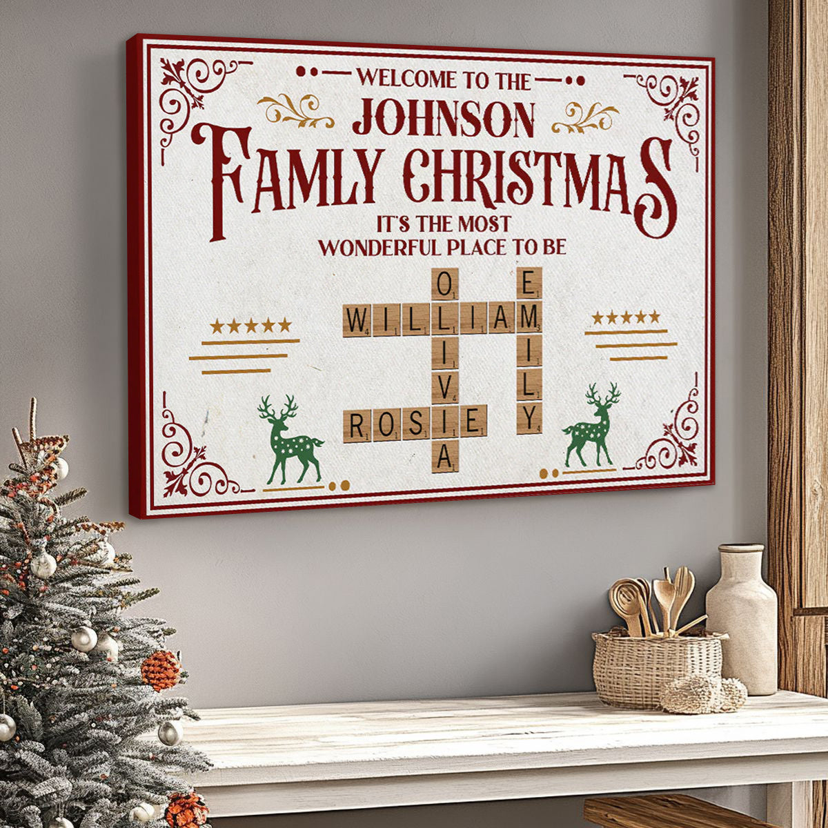 Family Christmas - Personalised Crossword Design Canvas / Poster