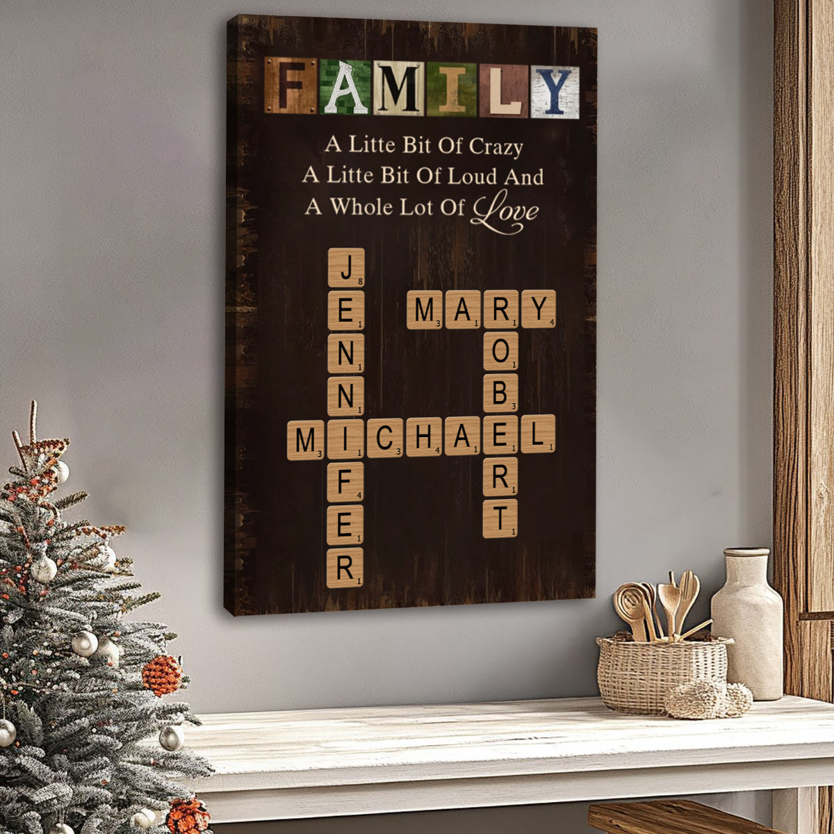 A Little Bit of Crazy Wall Art - Personalised Family Crossword Canvas / Poster