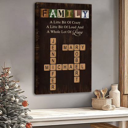 A Little Bit of Crazy Wall Art - Personalised Family Crossword Canvas / Poster