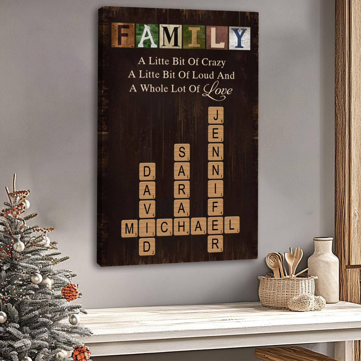 A Little Bit of Crazy Wall Art - Personalised Family Crossword Canvas / Poster