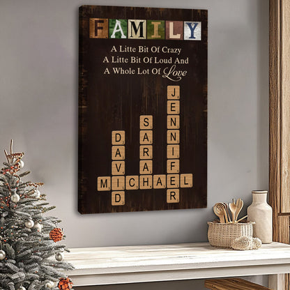 A Little Bit of Crazy Wall Art - Personalised Family Crossword Canvas / Poster