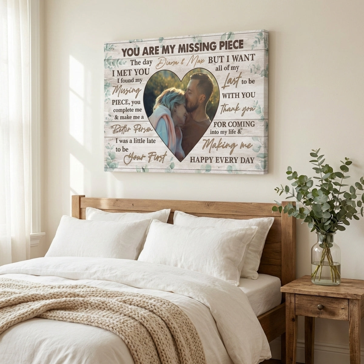 Custom Photo Canvas for Couples: 'You Are My Missing Piece' Gift