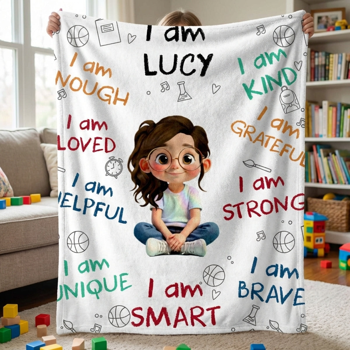 Little Hero’s Creed: Personalized Blanket - ‘Strong, Brave & Special’ Cartoon Adventure