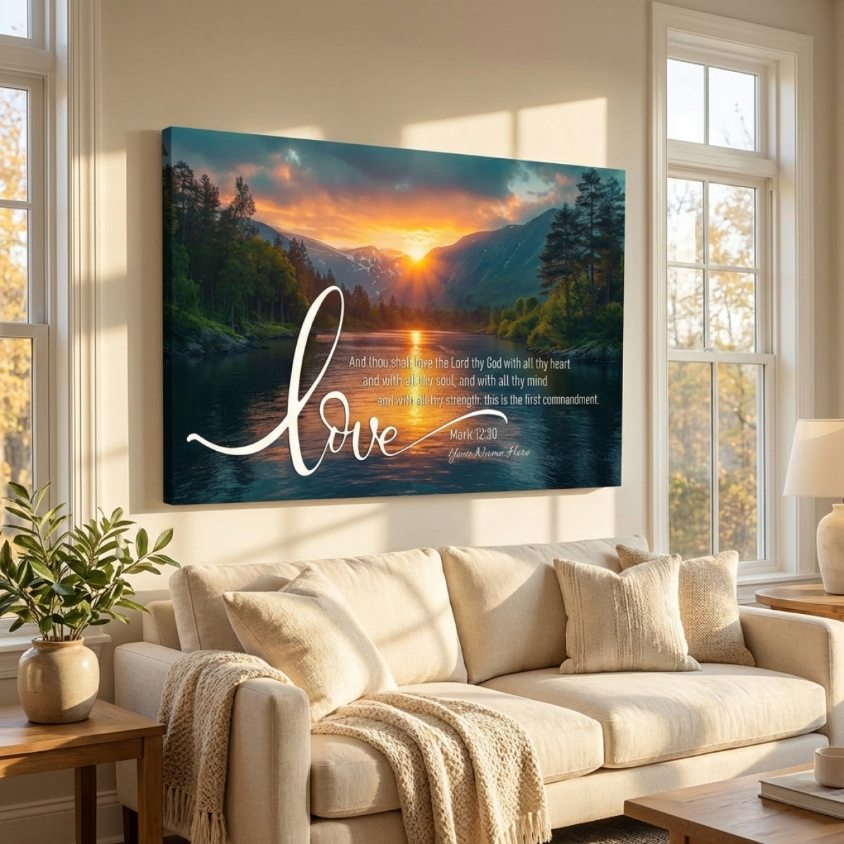 Personalized "Love" Canvas | Custom Name | Sunset Lake Mountain Wall Art
