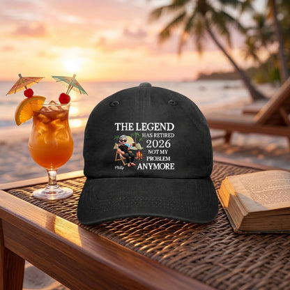 The Legend Has Retired - Personalized Vintage Washed Denim Cap