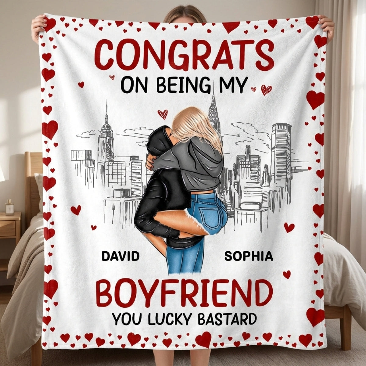 Celebrating Us: Personalized Skyline & Hearts Blanket - A Keepsake of Our Love