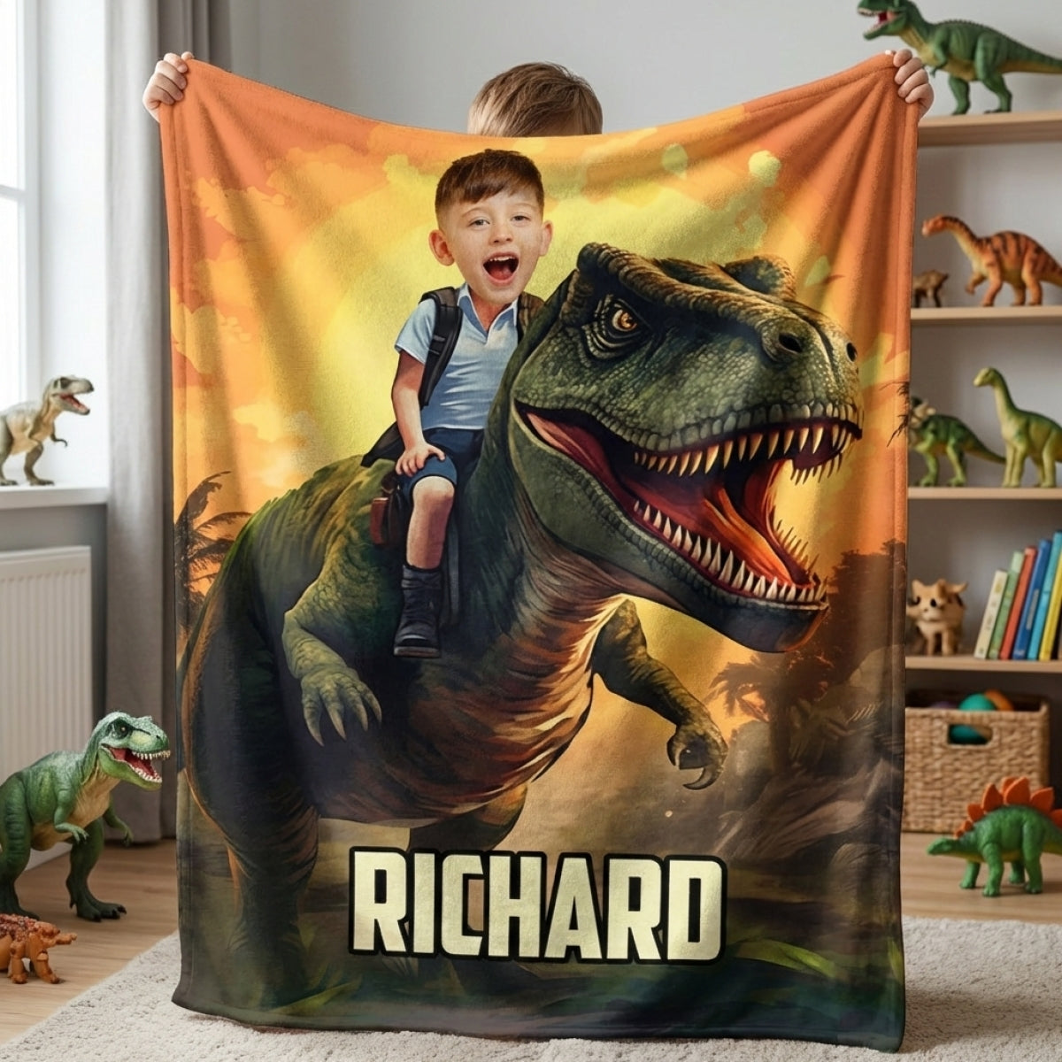 Dinosaur Adventure Blanket – Personalized Photo Blanket for Kids