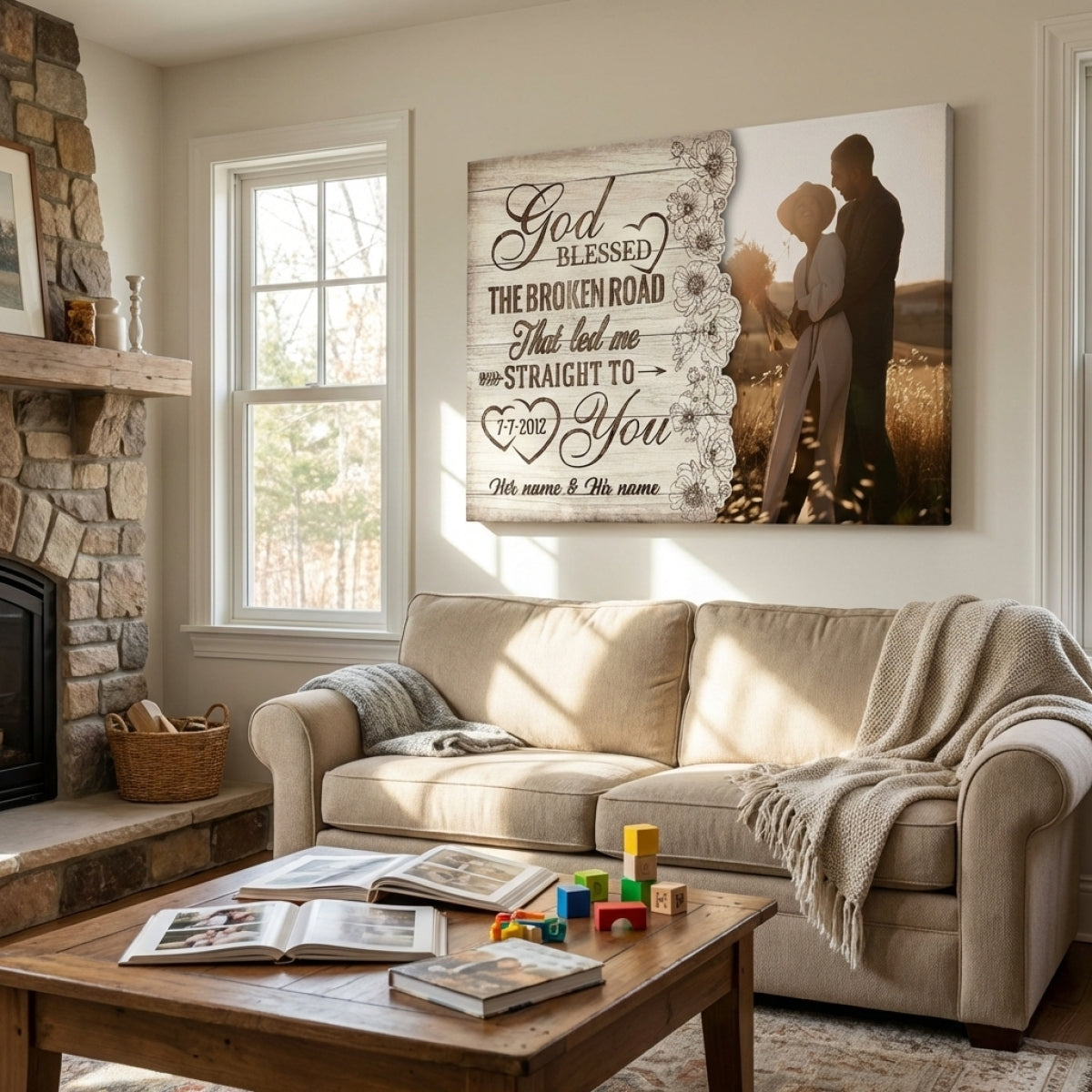 Personalized Couple's Canvas: 'God Blessed The Broken Road' Anniversary Gift