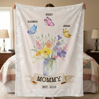 Personalized Grandma Est. Blanket w/ Grandkids - Fleece & Sherpa