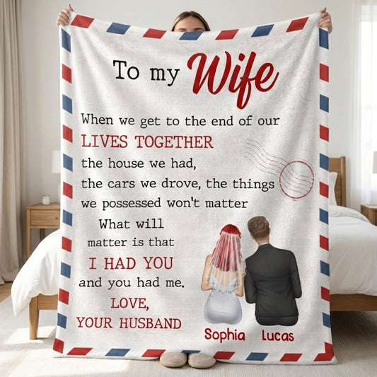 Love and Postal Stamp Design - Personalized Custom To My Wife Blanket