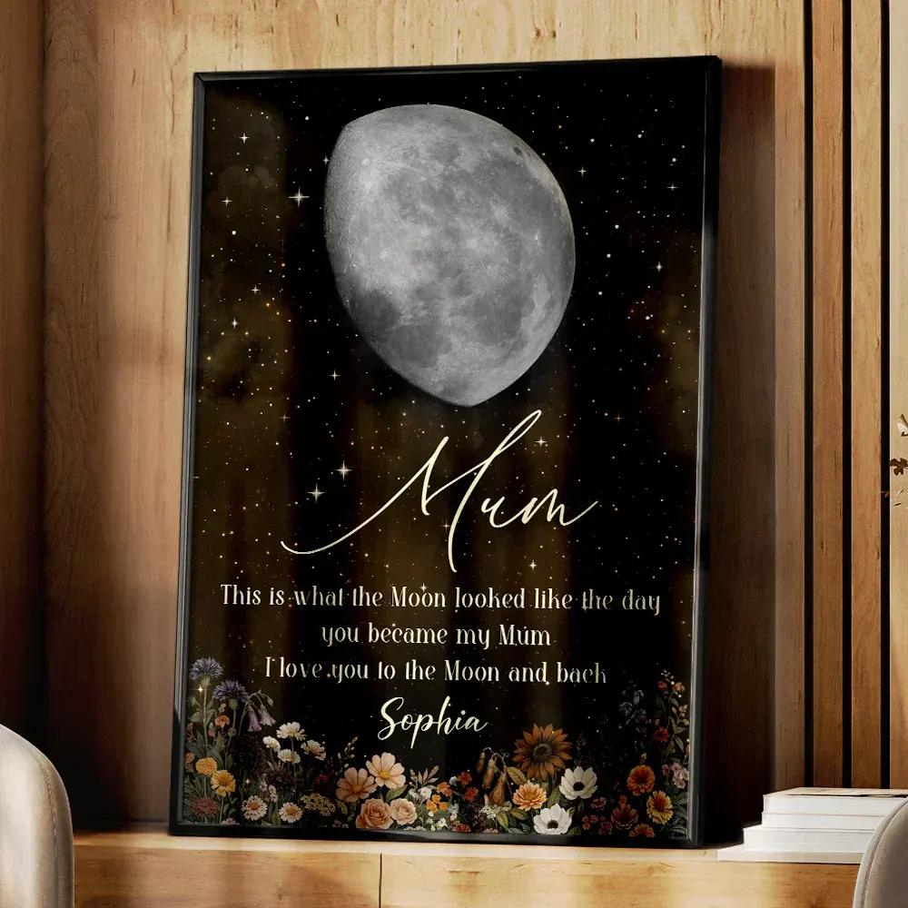 “I Love You To The Moon And Back” Personalized Poster / Canvas - Custom Name & Date Wall Art