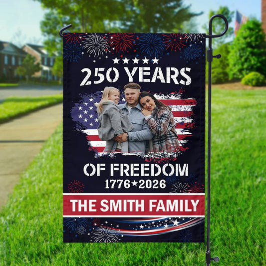 Personalized Family Photo Garden Flag - Celebrate 250 Years of America