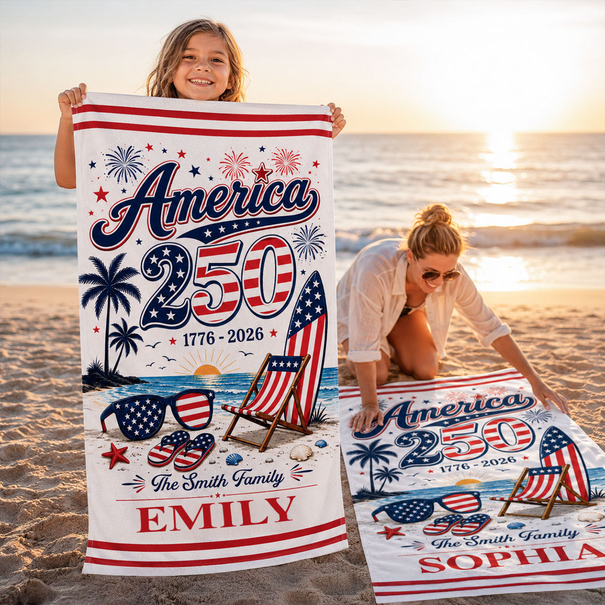 Towel material and size view - Custom America 250Th Family Beach Towel