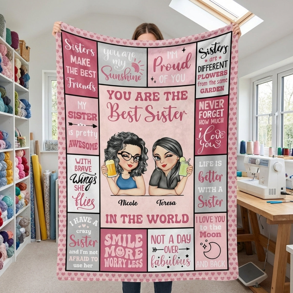 Personalized Sister Blanket: 'Best Sister In The World' Fleece Sherpa Gift