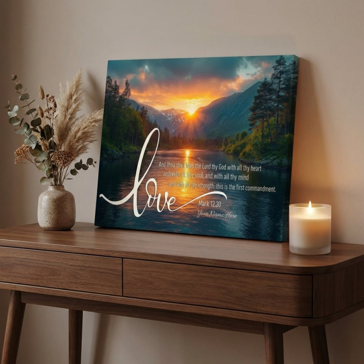 Personalized "Love" Canvas | Custom Name | Sunset Lake Mountain Wall Art