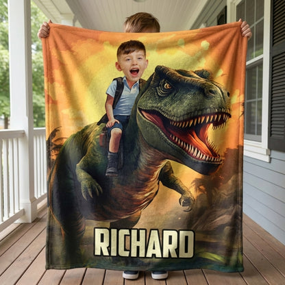 Dinosaur Adventure Blanket – Personalized Photo Blanket for Kids