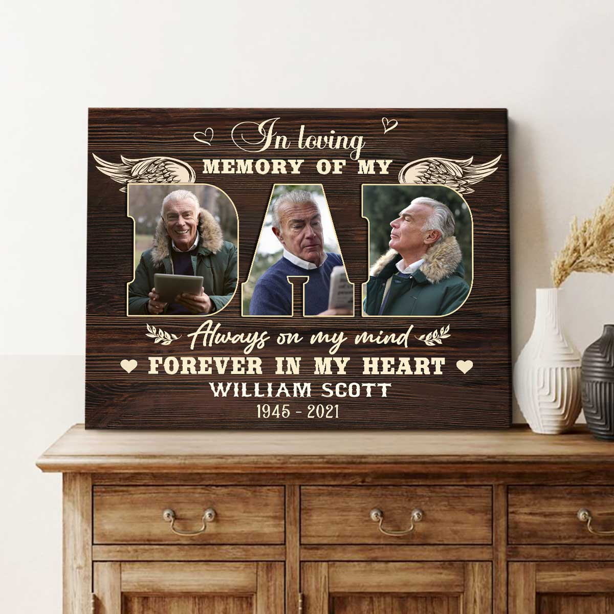 Personalized Memorial Photo Canvas / Poster - Sympathy Gift for Loss of Father