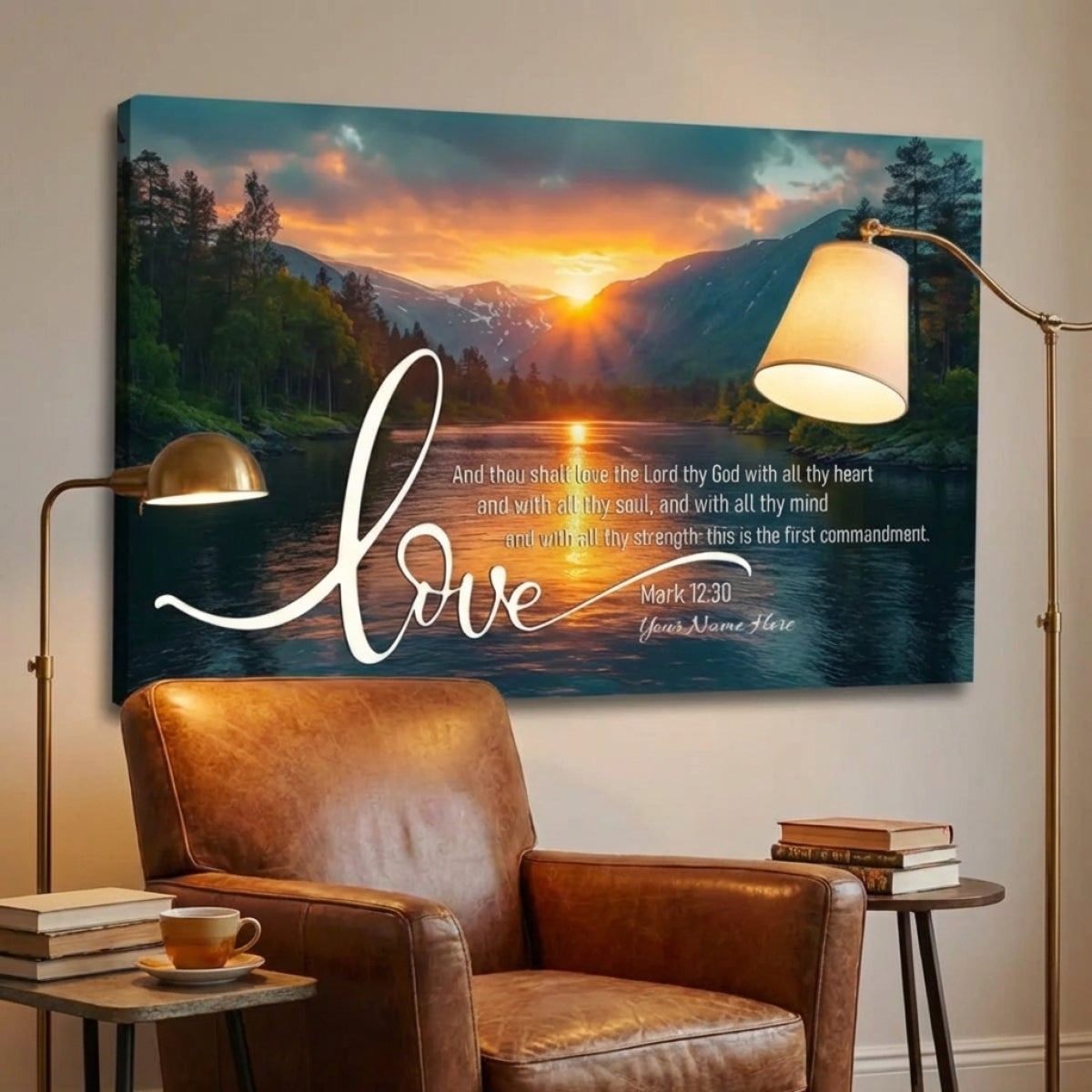 Personalized "Love" Canvas | Custom Name | Sunset Lake Mountain Wall Art