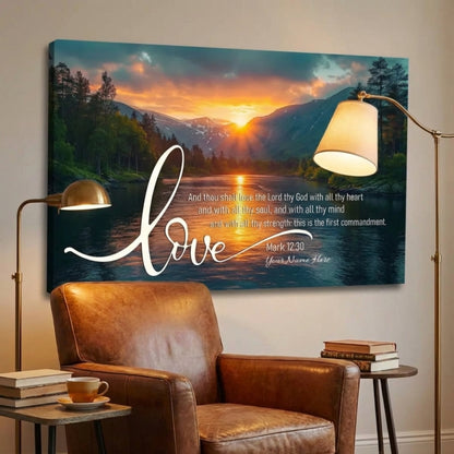 Personalized "Love" Canvas | Custom Name | Sunset Lake Mountain Wall Art