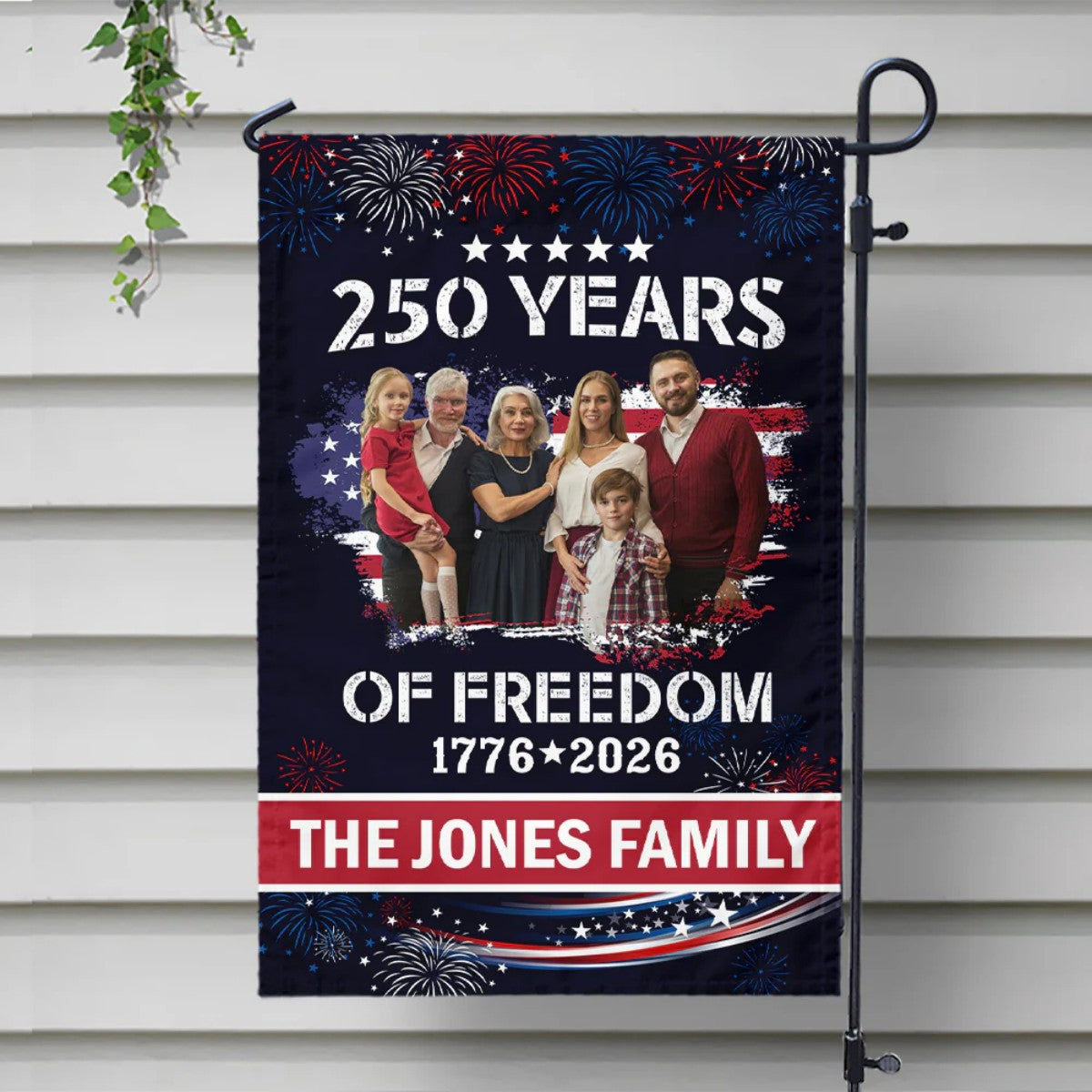 Personalized Family Photo Garden Flag - Celebrate 250 Years of America