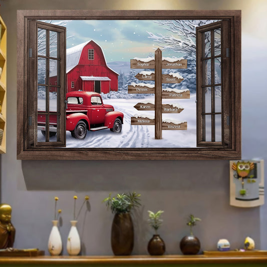 Delivering Christmas Cheer - Personalized Family Names Red Truck Farmhouse Canvas