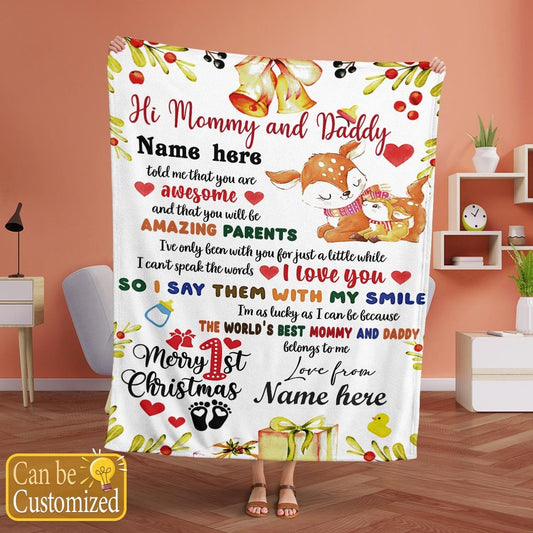 My First Christmas - A Personalized blanket for Mommy and Daddy