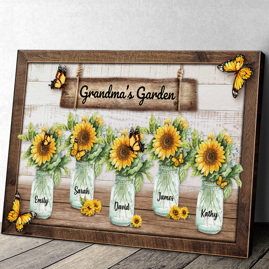 Personalized Customized Grandma's Sunflowers Garden Canvas / Poster - Custom Gift For Family Members