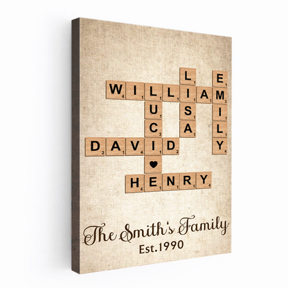 Family Crossword Art - Personalized Customized Canvas/poster