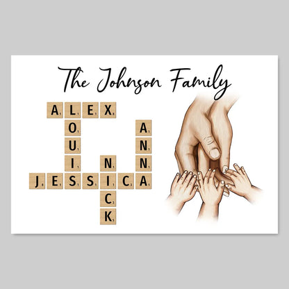 Family Hands In Hands - Personalized Family Crossword Poster / Canvas