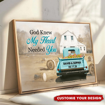 Personalized Canvas for Couples: 'God Knew My Heart Needed You' Anniversary Gift