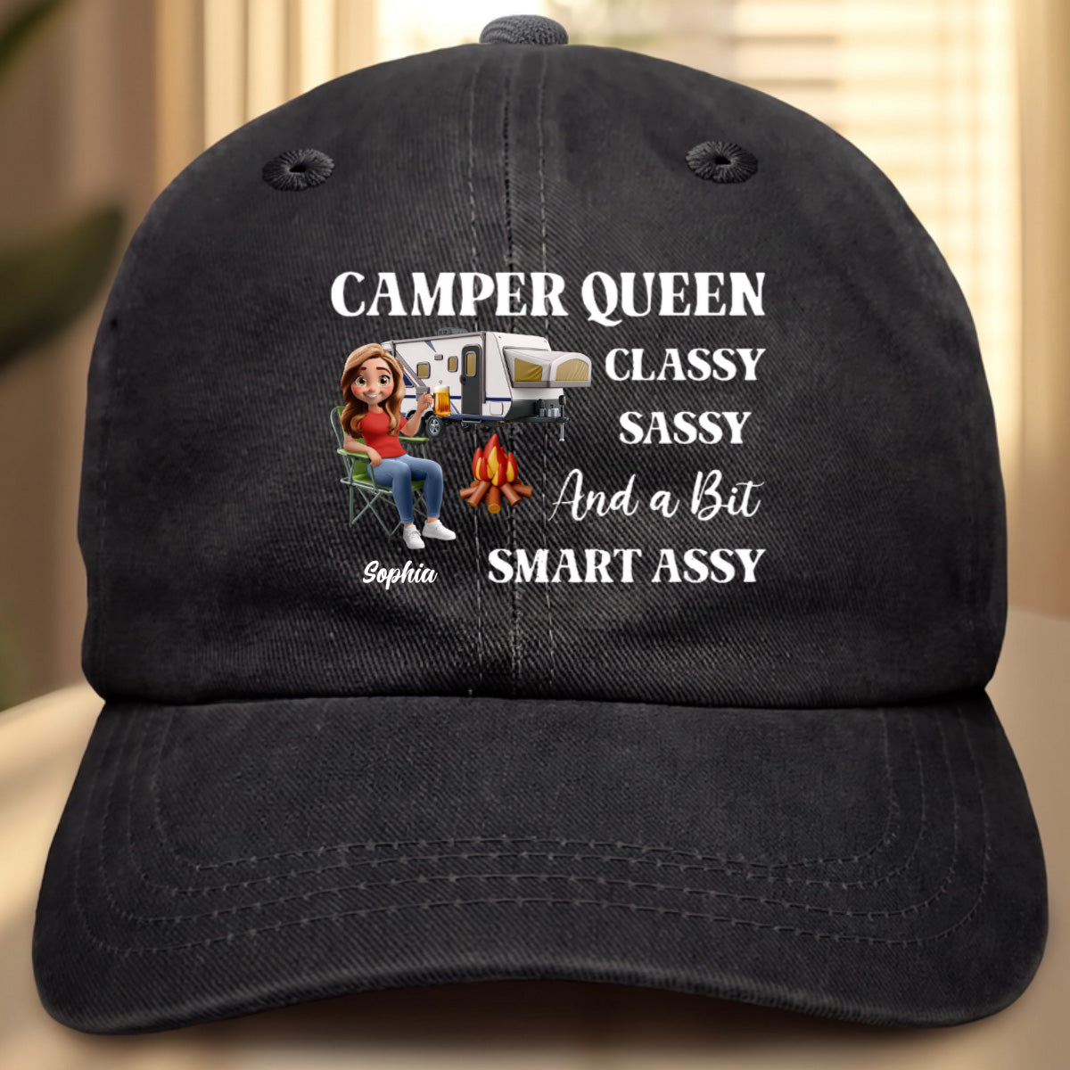 Camper Queen Classy Sassy - Personalized Vintage Washed Denim Cap