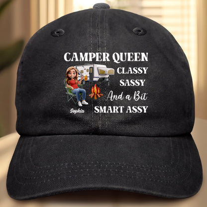 Camper Queen Classy Sassy - Personalized Vintage Washed Denim Cap